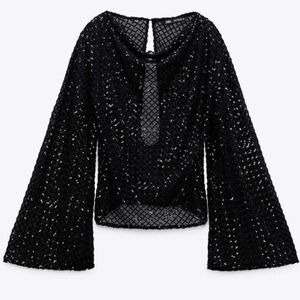 Zara Elegant Black Sequin Women's Top